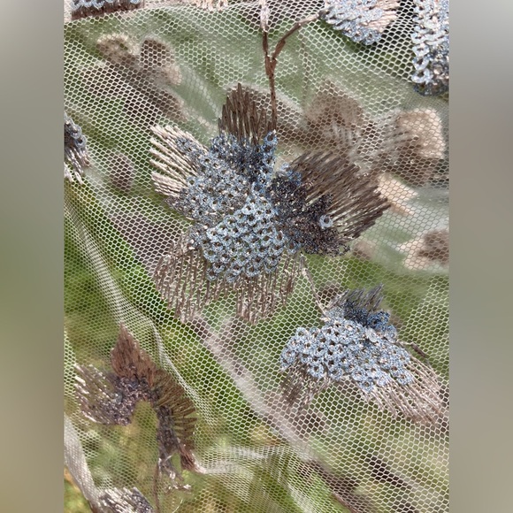 Anne Klein Floral Sequin Lace Mesh Elastic Waist Midi Skirt Pink Silver Sz L - Picture 3 of 15